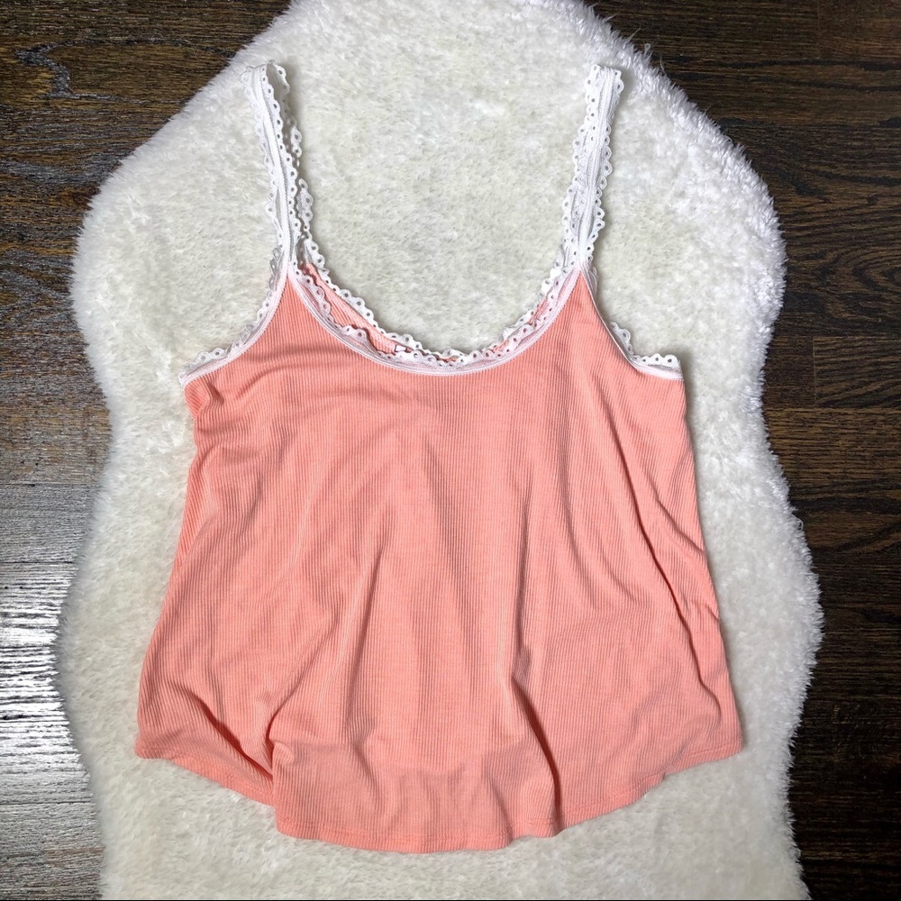 Victoria's Secret Coral Pink Ribbed Lace-Trim Tank Top